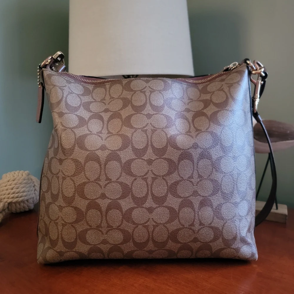 Coach F79993 Marlon Hobo Bag Brown Signature Coated Canvas Pebbled Leather Purse - Picture 6 of 16